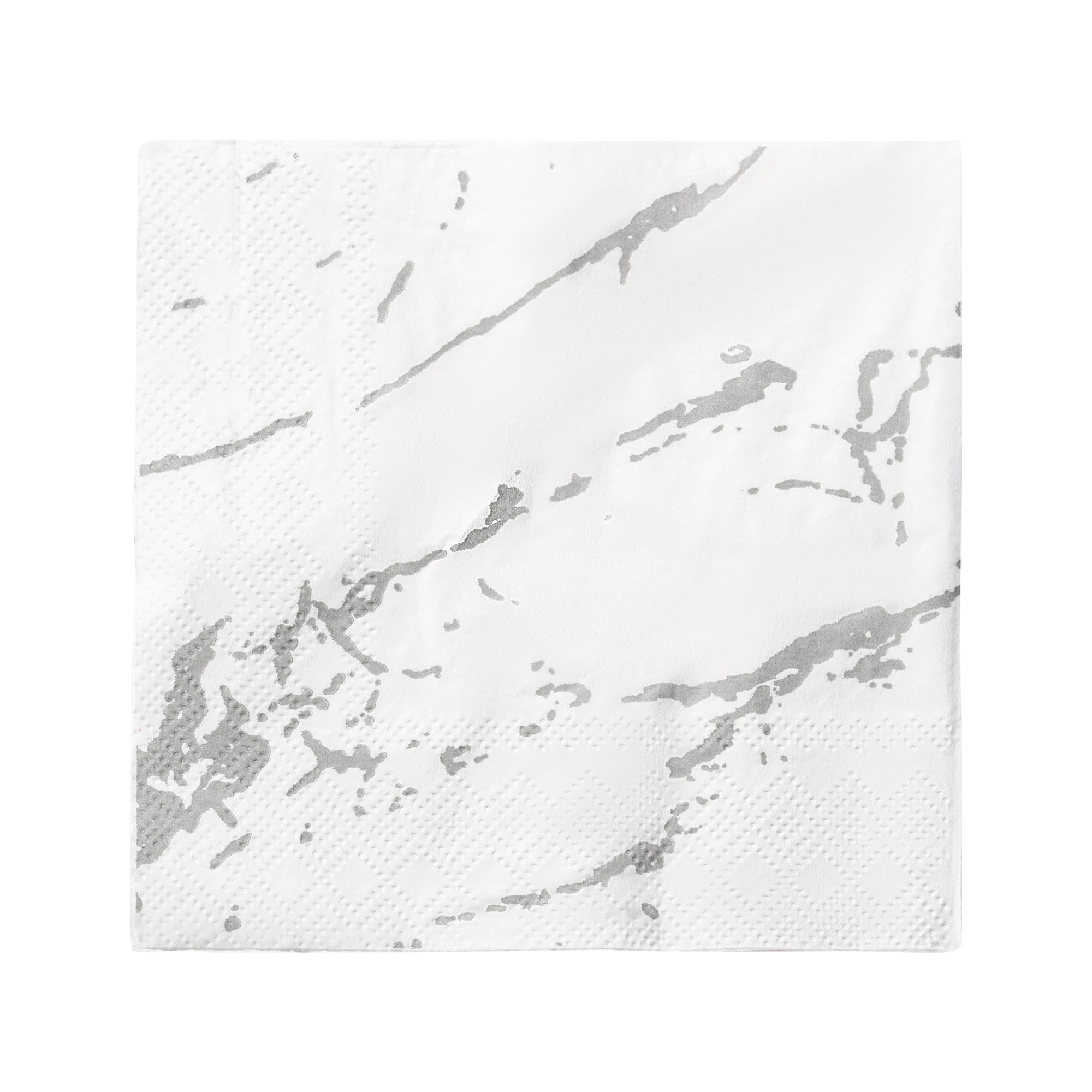 White with Silver Marble Paper Beverage/Cocktail Napkins