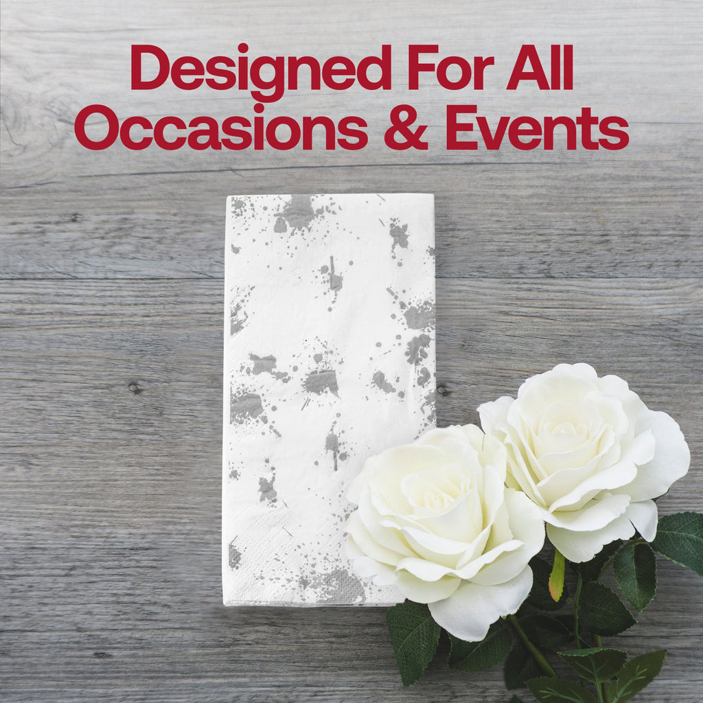 White with Silver Paint Splatter Paper Dinner Napkins