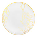 White with Gold Antique Floral Round Disposable Plastic Appetizer/Salad Plates (7.5")
