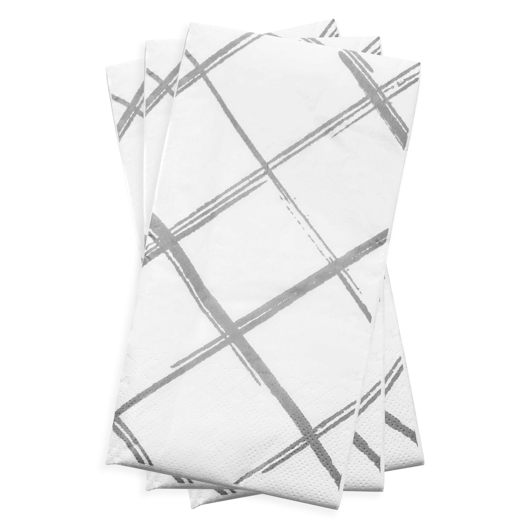 White with Silver Diamond Paper Dinner Napkins