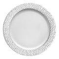 White with Silver Hammered Rim Round Plastic Appetizer/Salad Plates (7.5")