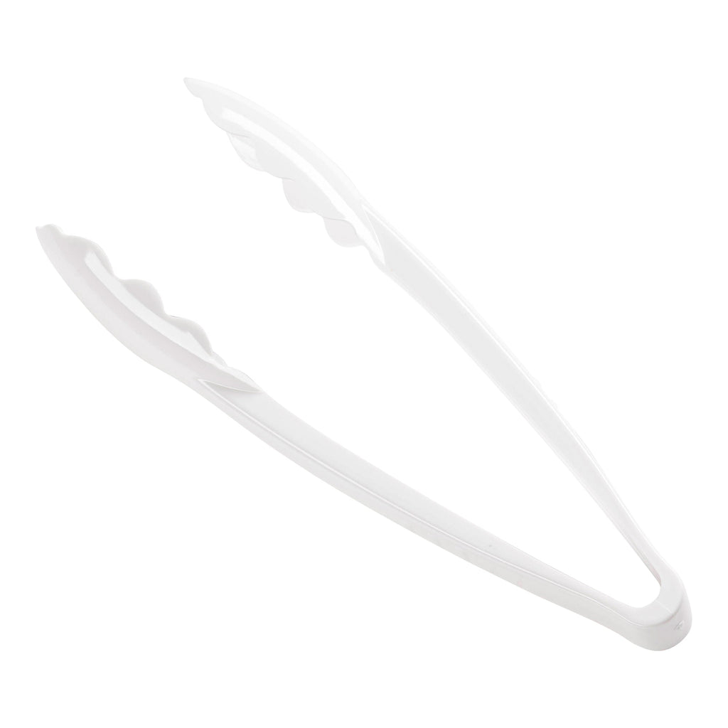 9" White Disposable Plastic Serving Tongs