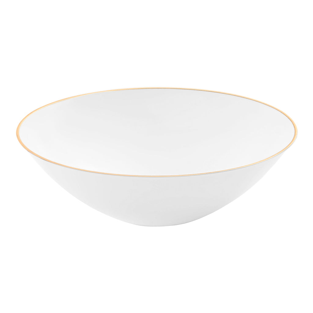 White with Gold Rim Organic Round Disposable Plastic Soup Bowls (16 oz.)