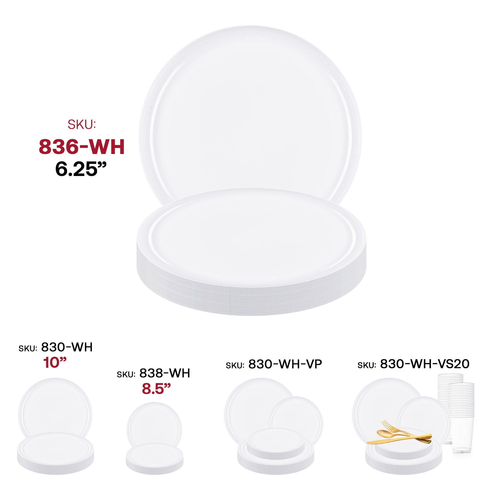 White Flat Round Disposable Plastic Pastry Plates (6.25")