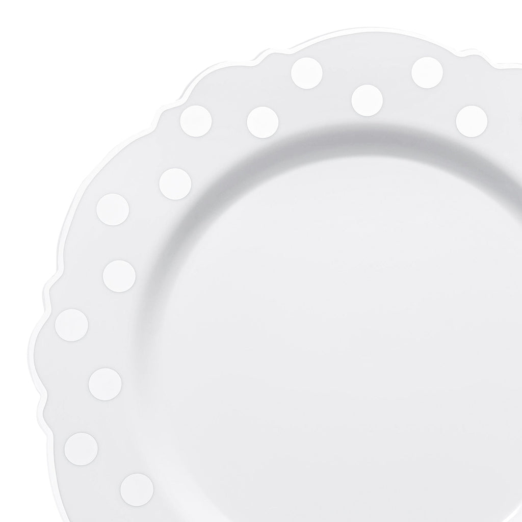 White with Silver Dots Round Blossom Disposable Plastic Salad Plates (7.5")