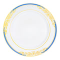 White with Blue and Gold Harmony Rim Plastic Appetizer/Salad Plates (7.5")