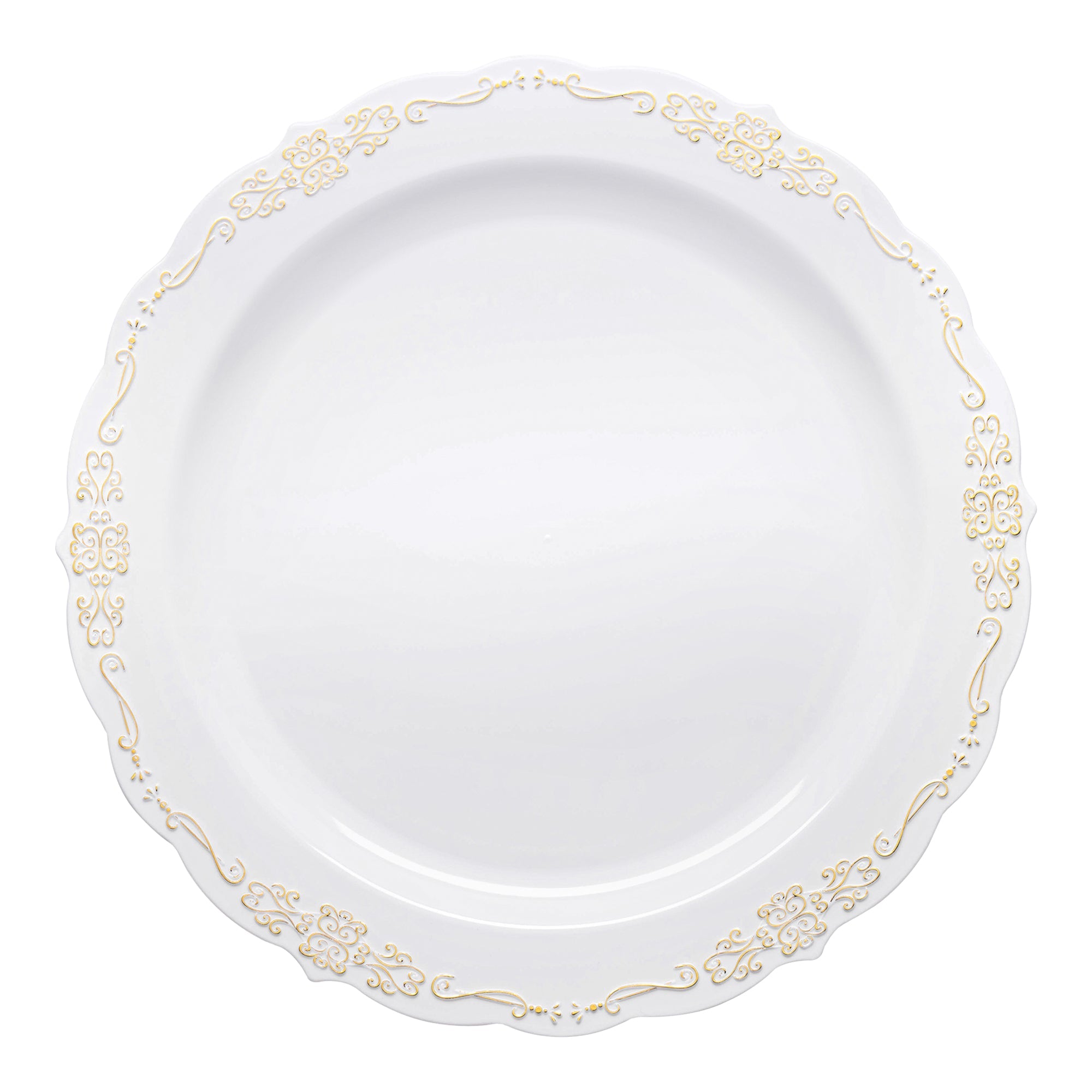 White with Gold Vintage Rim Round Disposable Plastic Appetizer/Salad Plates (7.5")