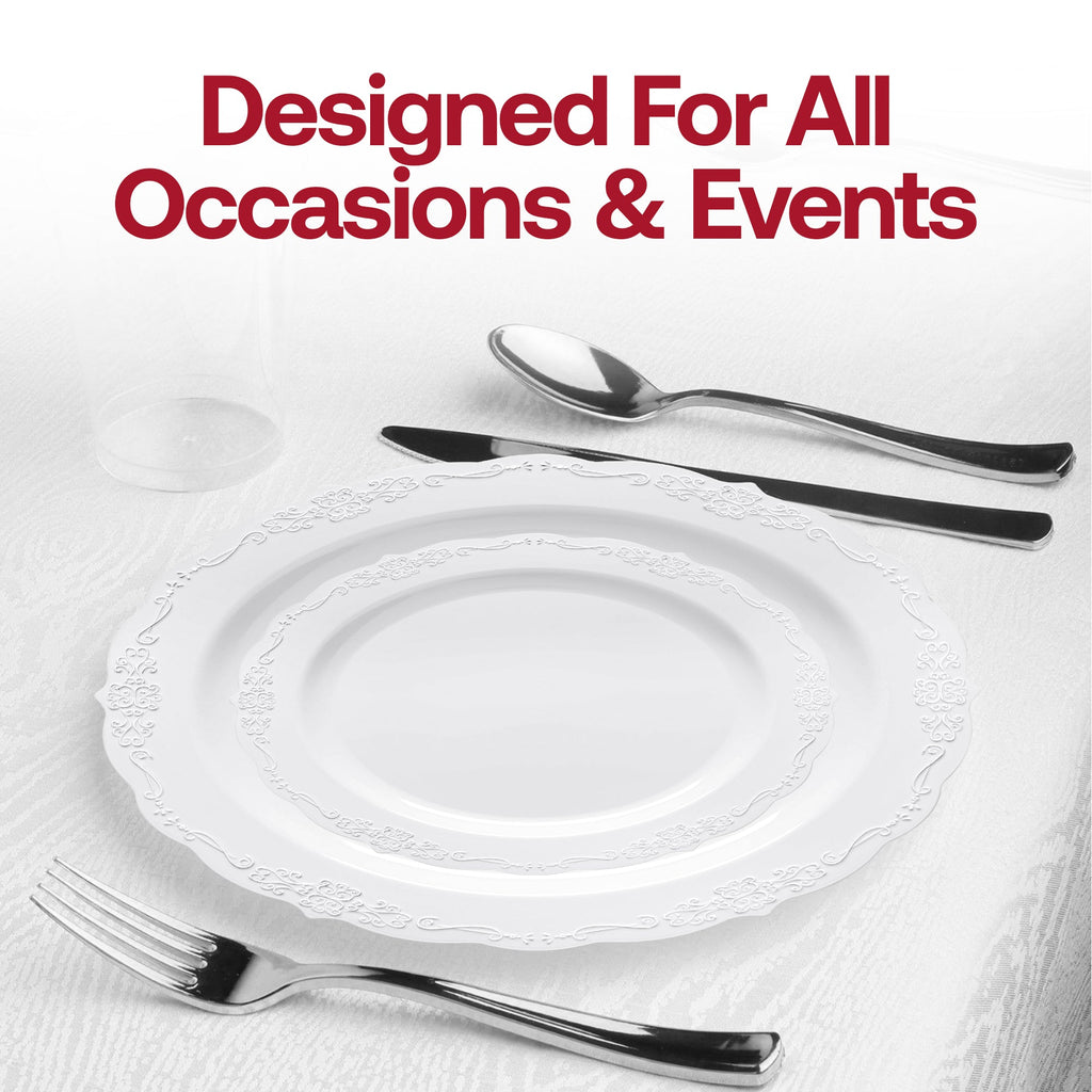 White Vintage Round Disposable Plastic Appetizer/Salad Plates (7.5")