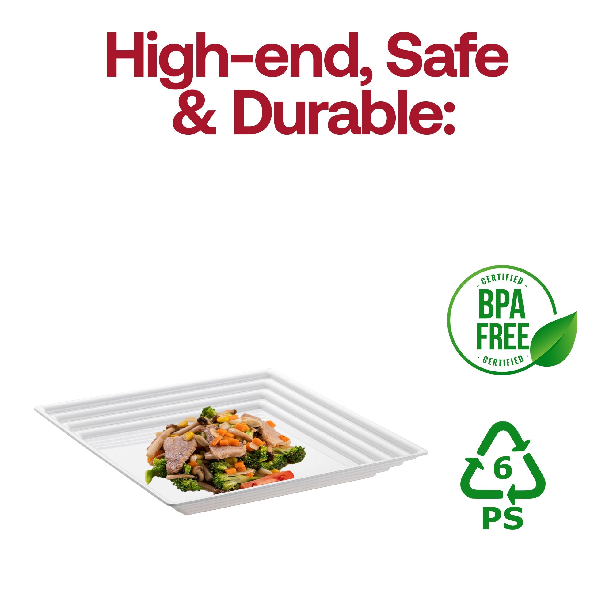 16" x 16" White Square with Groove Rim Plastic Serving Trays