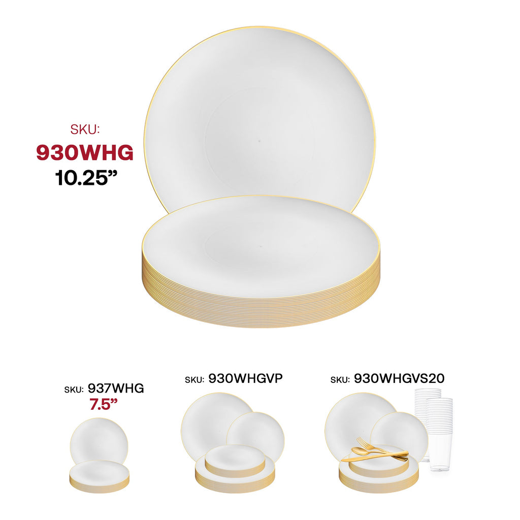 White with Gold Rim Organic Round Disposable Plastic Dinner Plates (10.25")