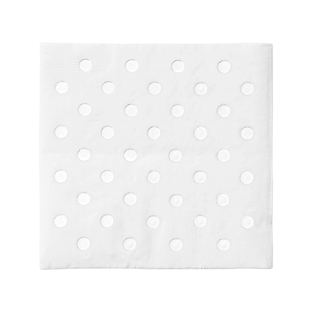 White with Silver Dots Paper Beverage/Cocktail Napkins