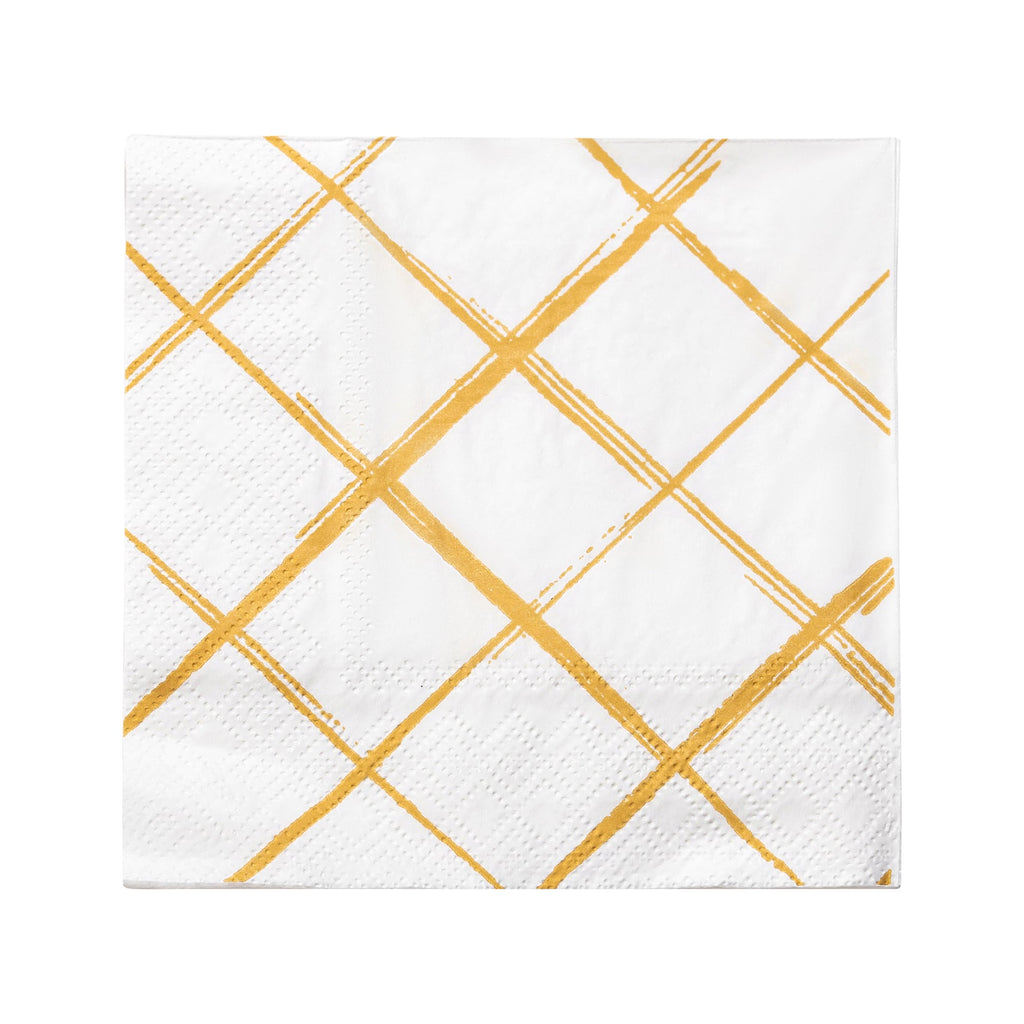 White with Gold Diamond Paper Beverage/Cocktail Napkins