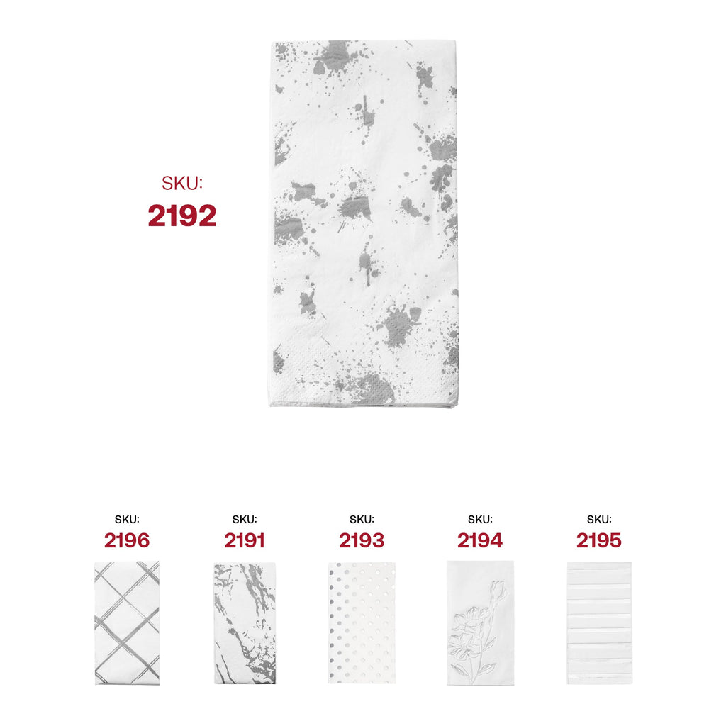 White with Silver Paint Splatter Paper Dinner Napkins