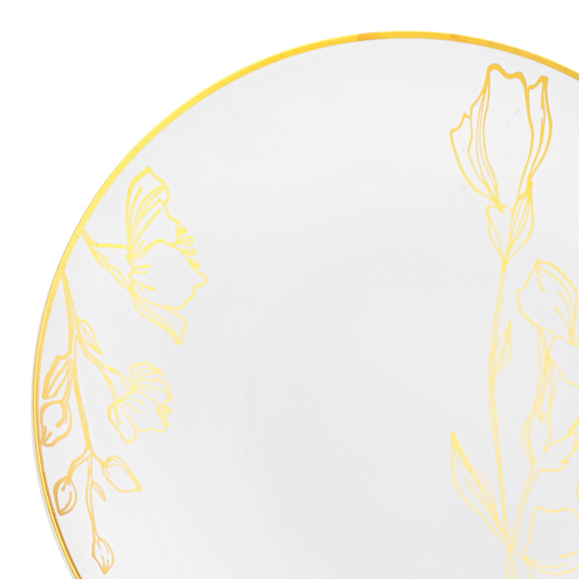 White with Gold Antique Floral Round Disposable Plastic Appetizer/Salad Plates (7.5")