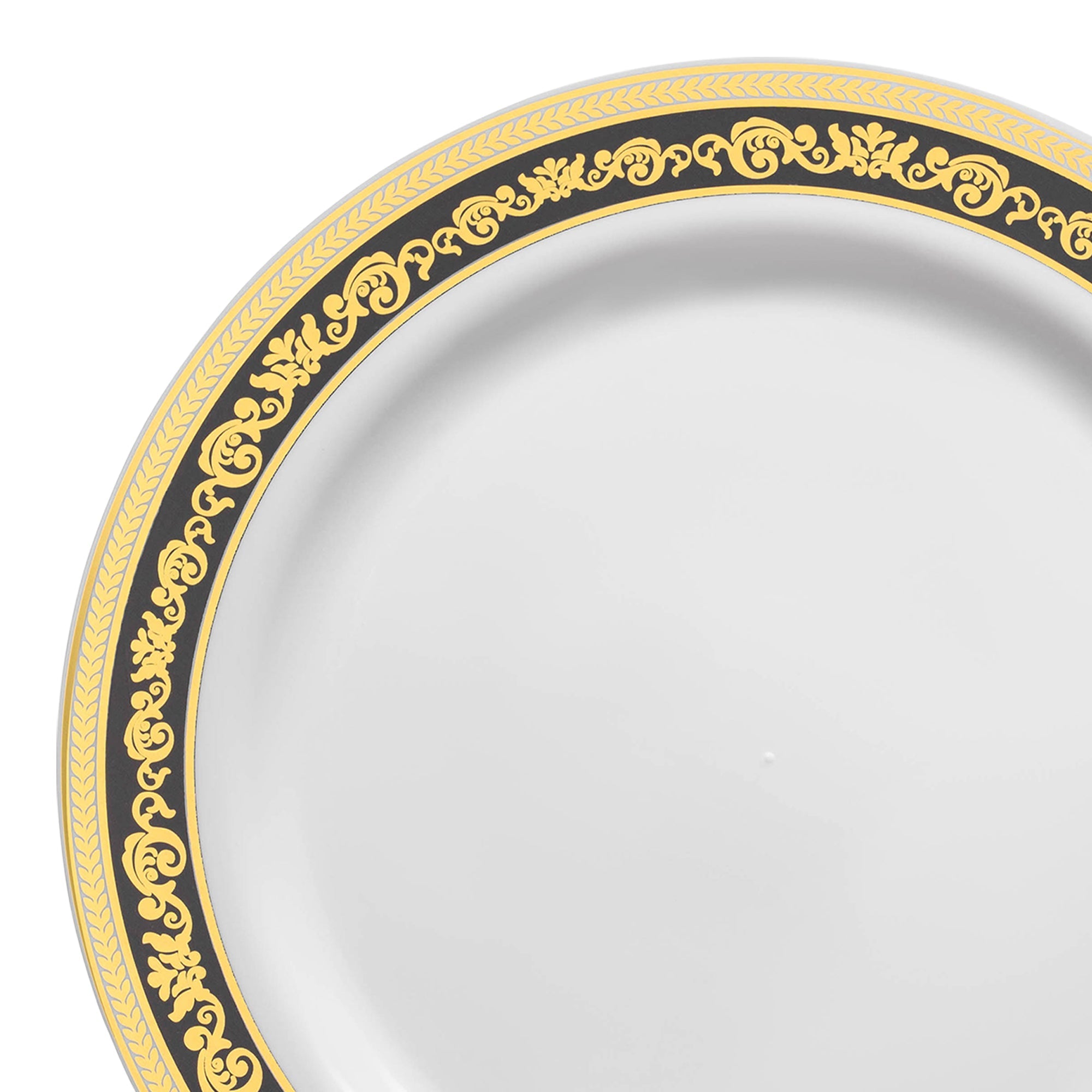 White with Black and Gold Royal Rim Plastic Appetizer/Salad Plates (7.5")