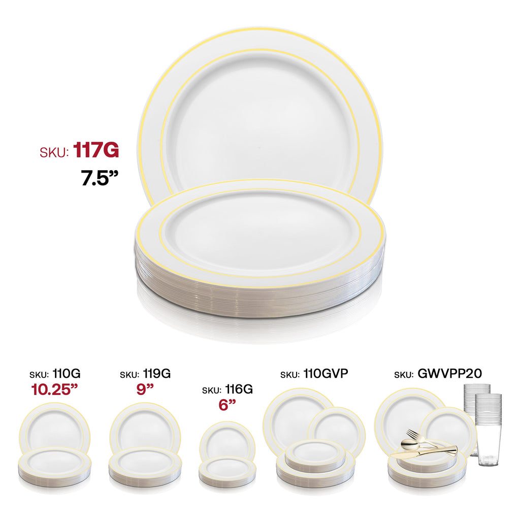 White with Gold Edge Rim Plastic Appetizer/Salad Plates (7.5")