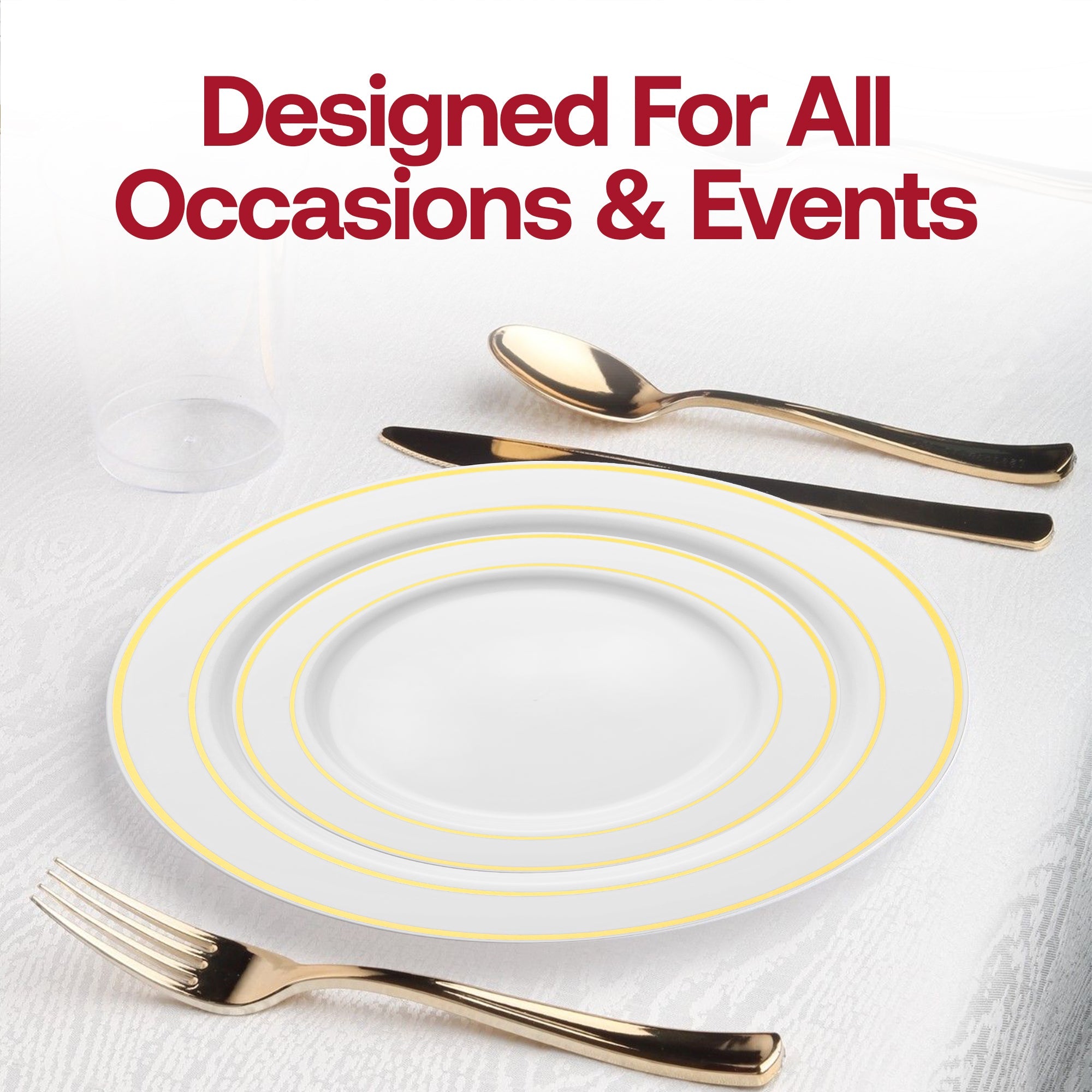 White with Gold Edge Rim Plastic Buffet Plates (9")