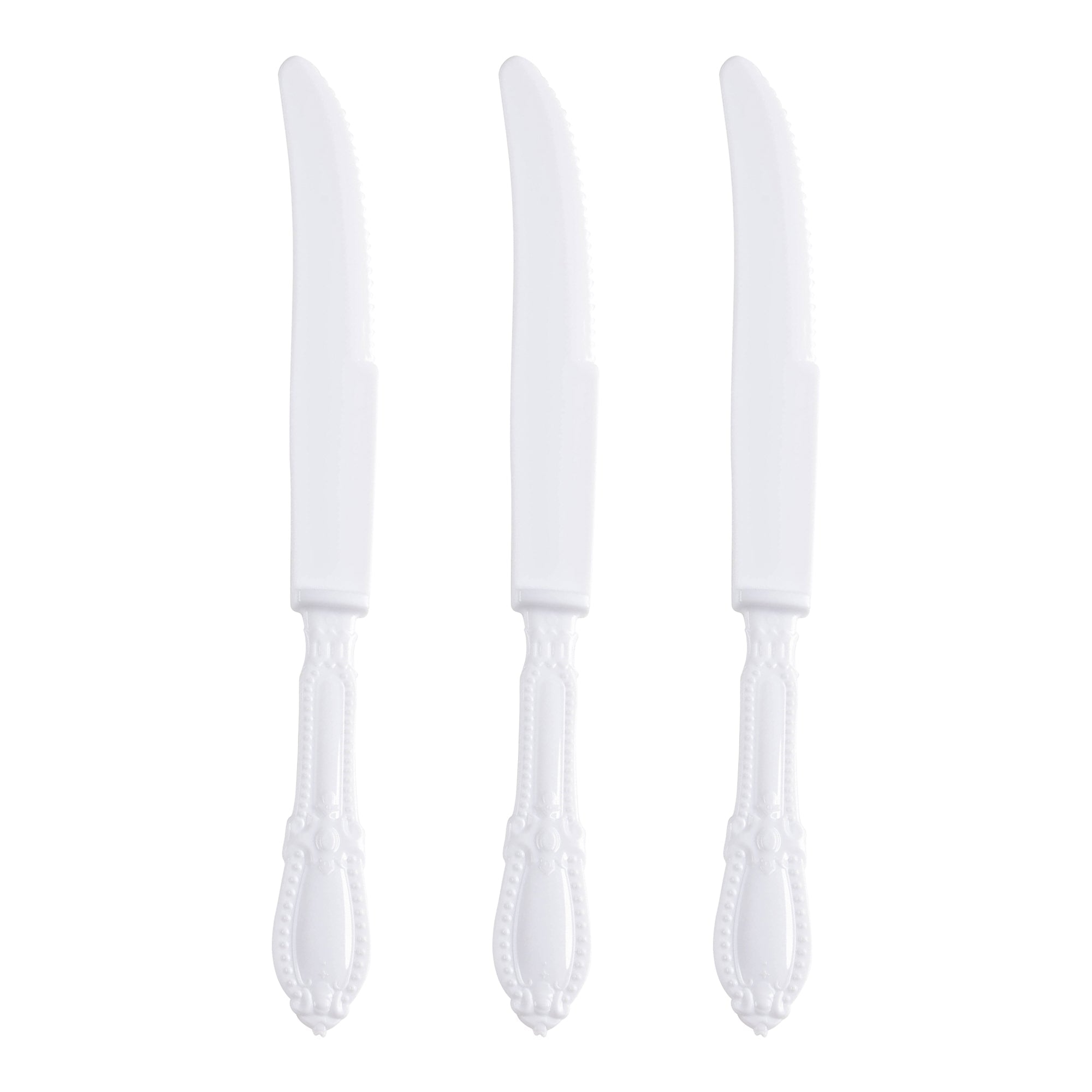 White Baroque Disposable Plastic Dinner Knives