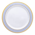 White with Blue and Gold Chord Rim Plastic Dinner Plates (10.25")