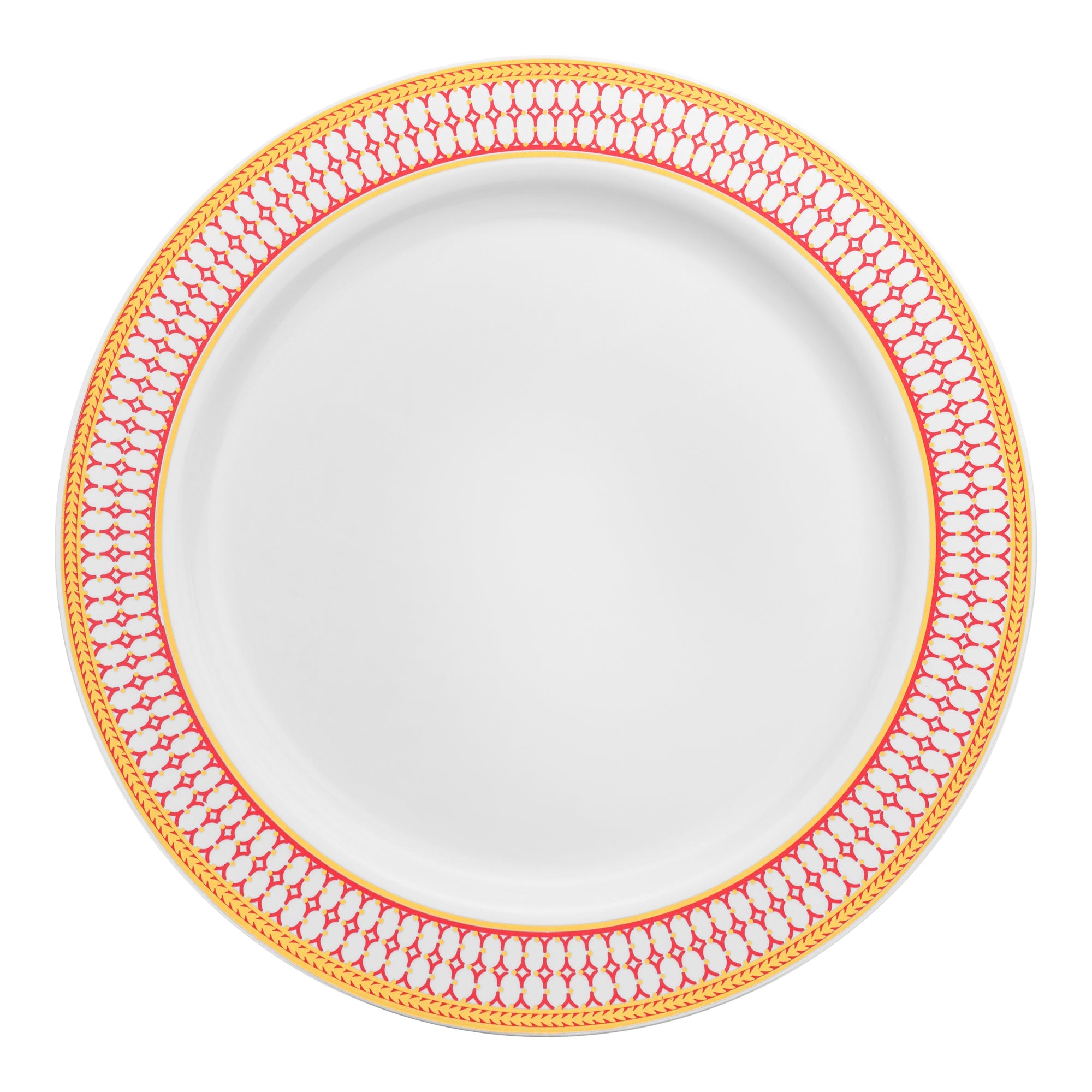 White with Red and Gold Chord Rim Plastic Dinner Plates (10.25")