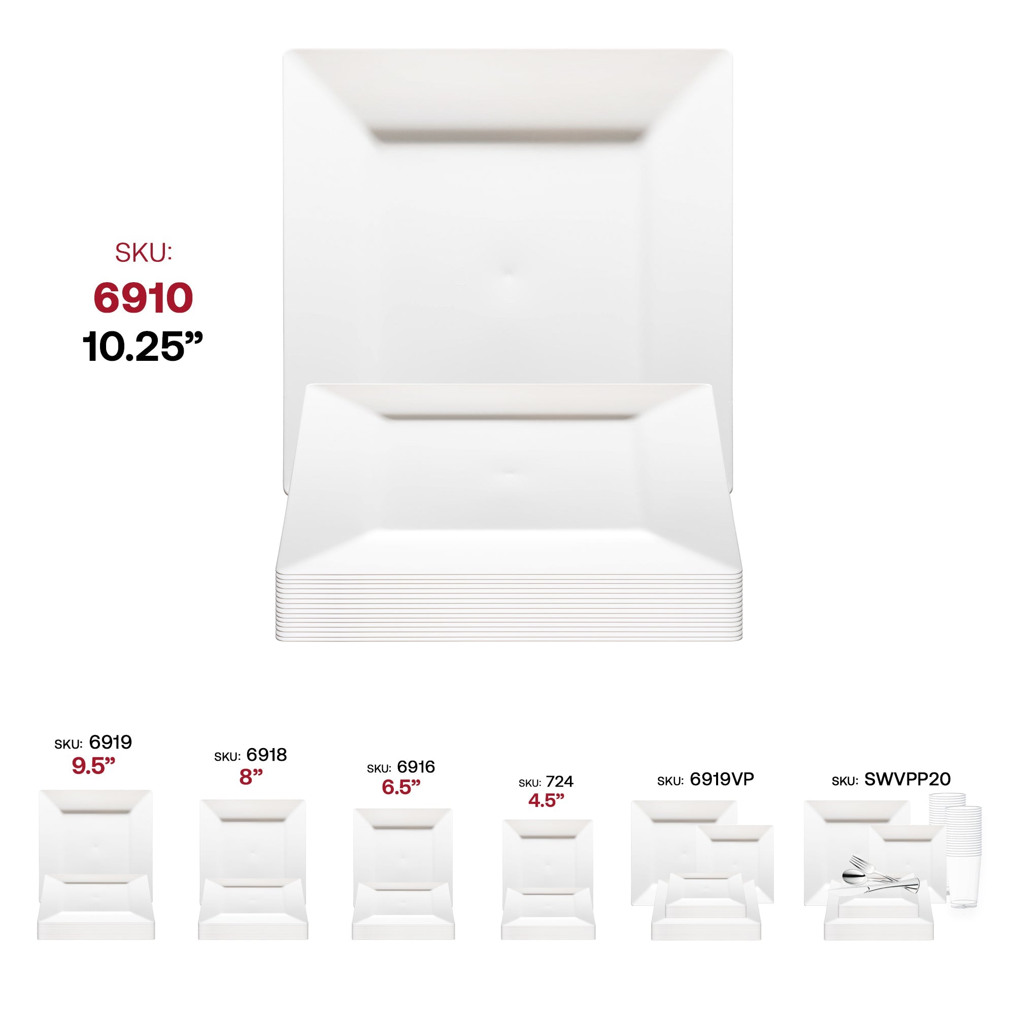 White Square Plastic Dinner Plates (10.25")