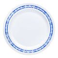 White with Blue and Silver Royal Rim Plastic Dinner Plates (10.25")