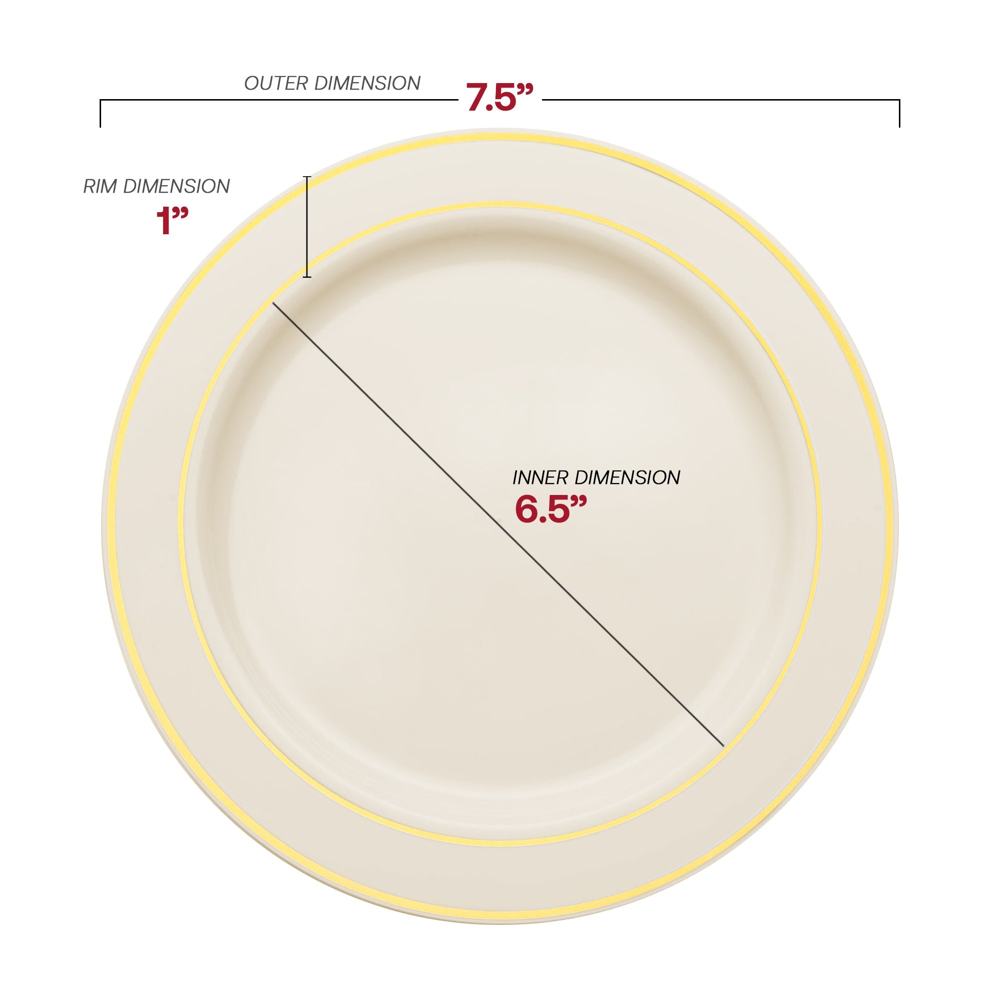 Ivory with Gold Edge Rim Plastic Plates Dinnerware Value Set