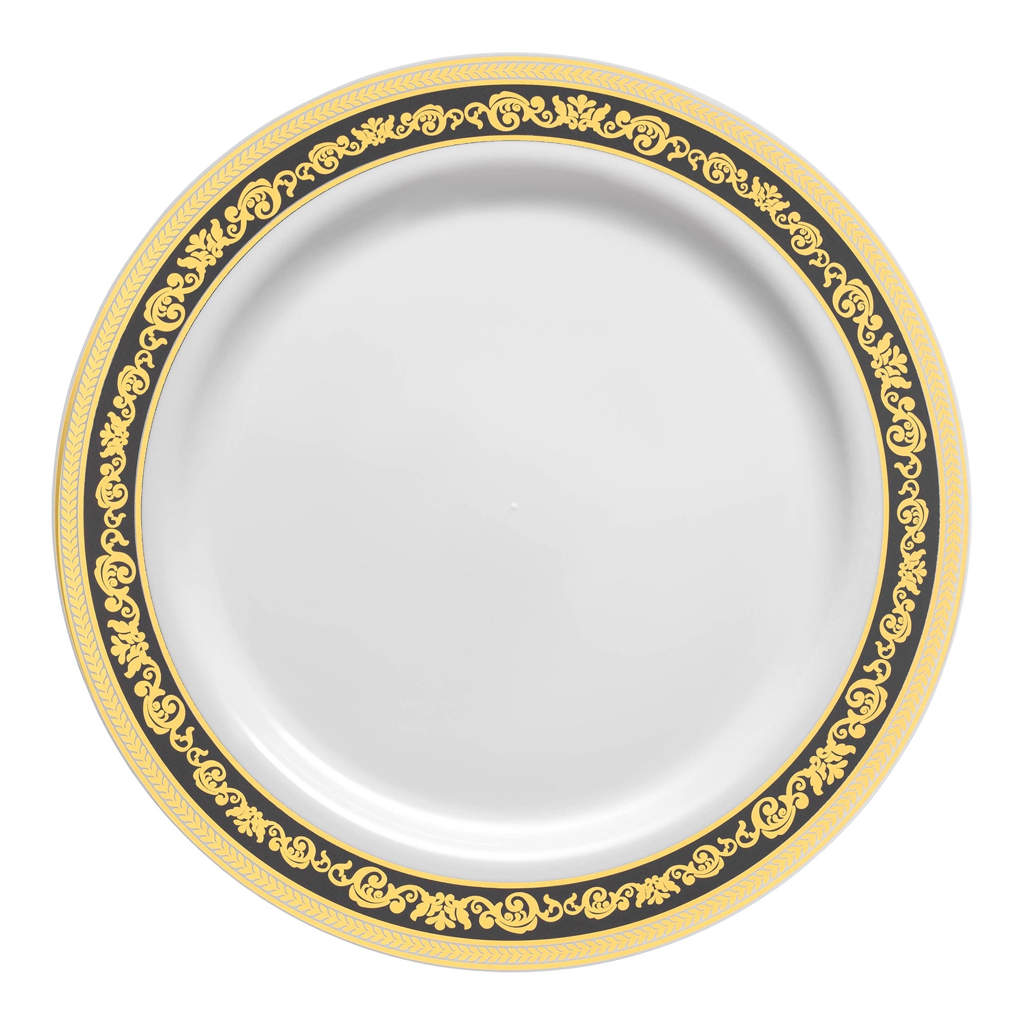 White with Black and Gold Royal Rim Plastic Appetizer/Salad Plates (7.5")
