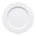 White with Silver Dots Round Blossom Disposable Plastic Dinner Plates (10.25")