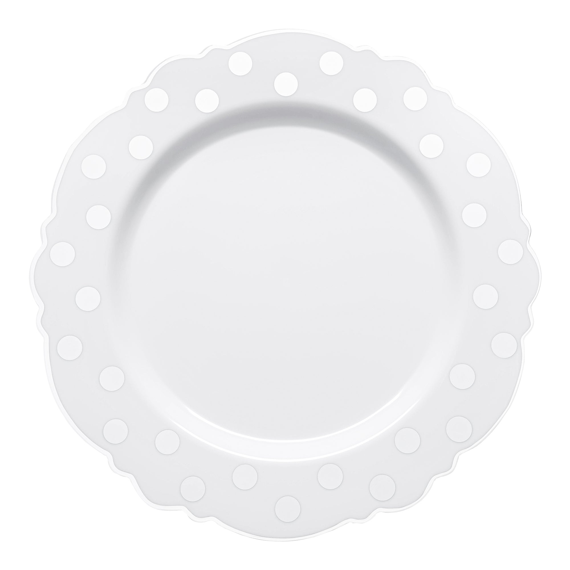 White with Silver Dots Round Blossom Disposable Plastic Dinner Plates (10.25")