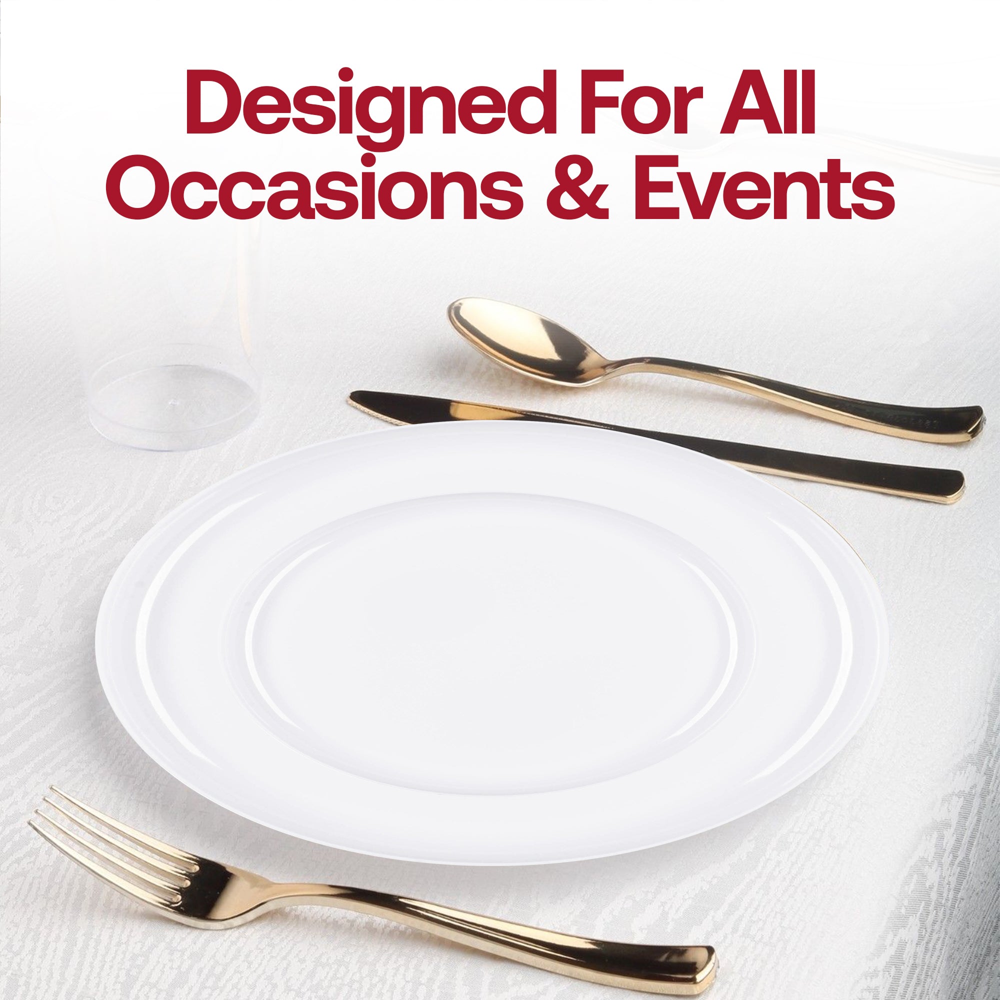 White Flat Round Disposable Plastic Dinnerware Value Set