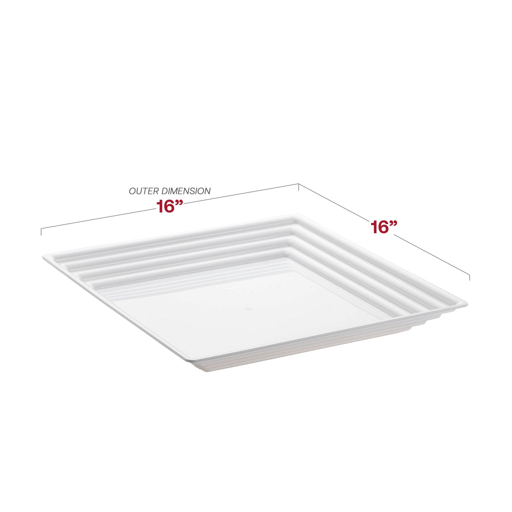 16" x 16" White Square with Groove Rim Plastic Serving Trays