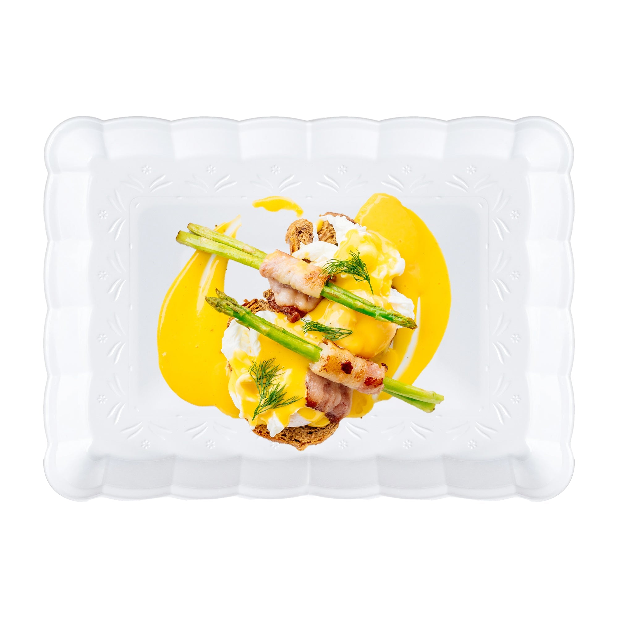 9" x 13" White Rectangular with Groove Rim Plastic Serving Trays