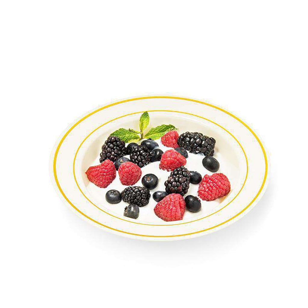 White with Gold Edge Rim Plastic Soup Bowls (12 oz.)