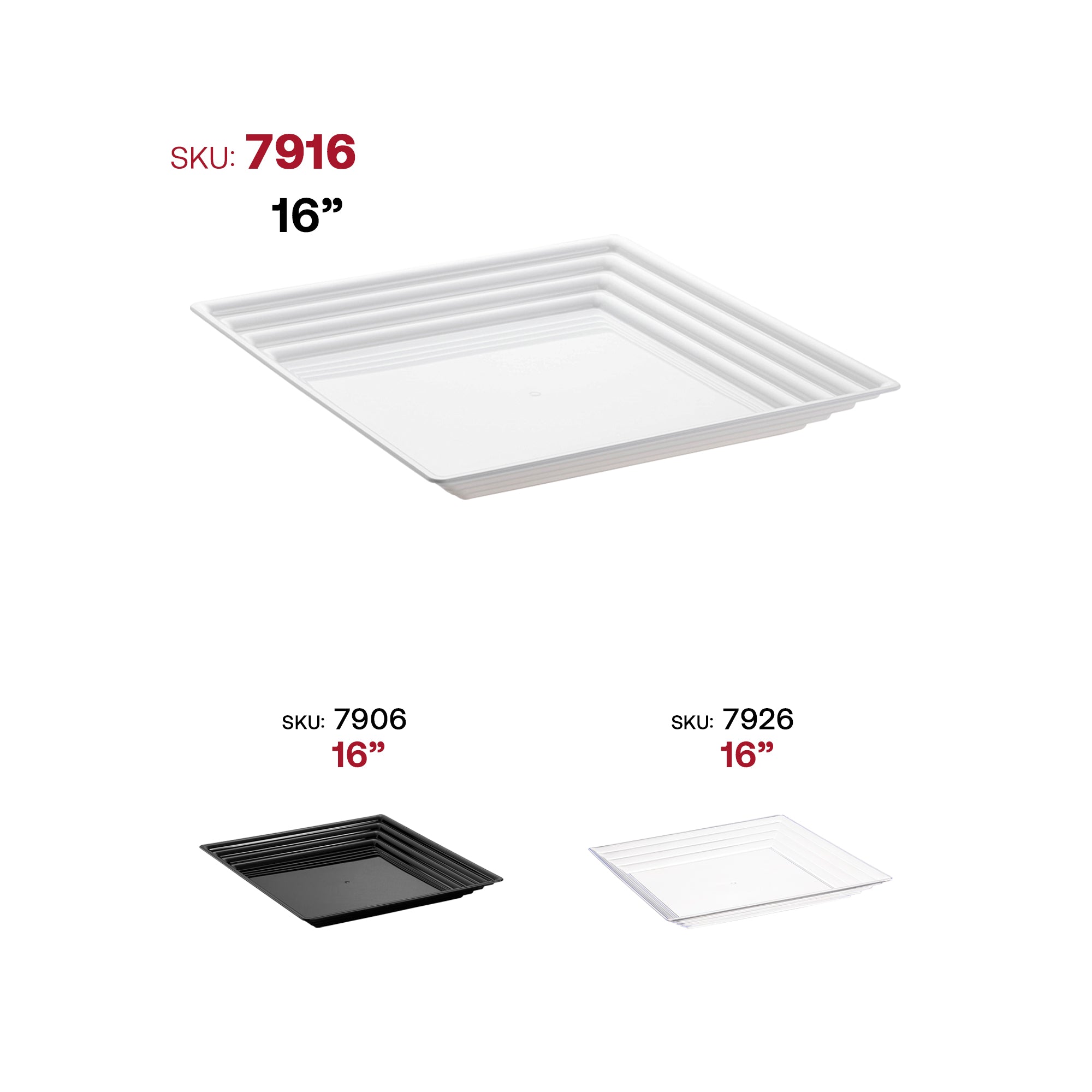 16" x 16" White Square with Groove Rim Plastic Serving Trays
