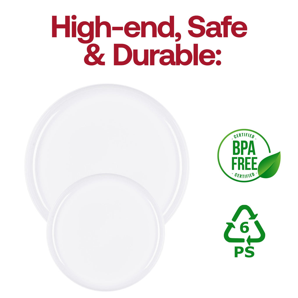 White Flat Round Disposable Plastic Dinnerware Value Set