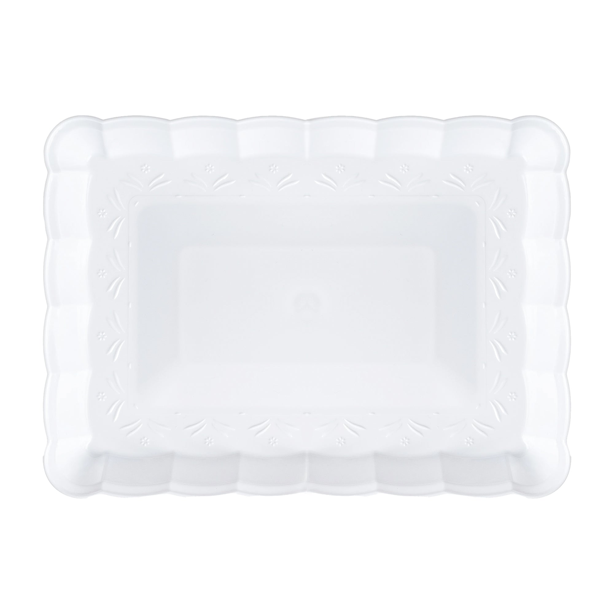 9" x 13" White Rectangular with Groove Rim Plastic Serving Trays