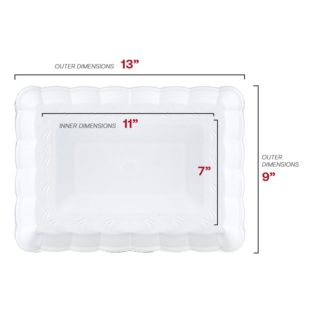 9" x 13" White Rectangular with Groove Rim Plastic Serving Trays