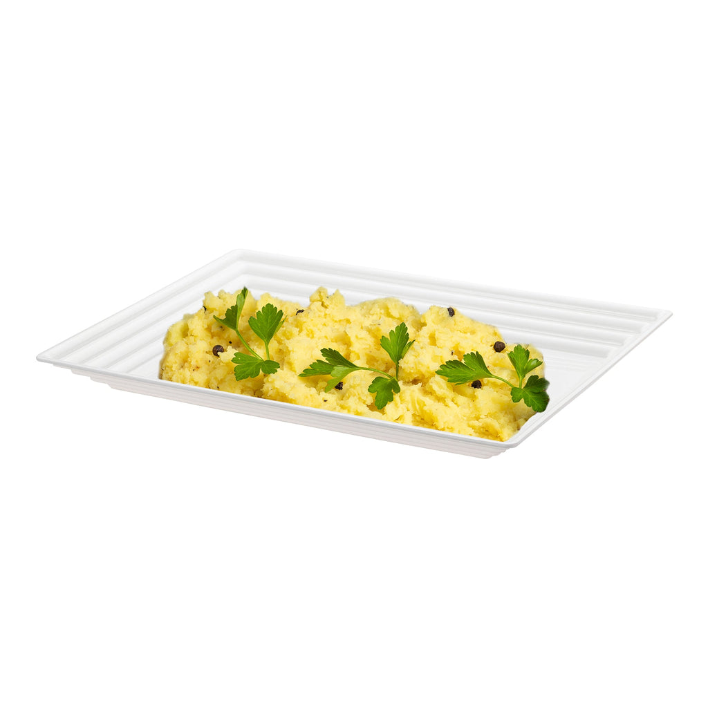 11" x 16" White Rectangular with Groove Rim Plastic Serving Trays