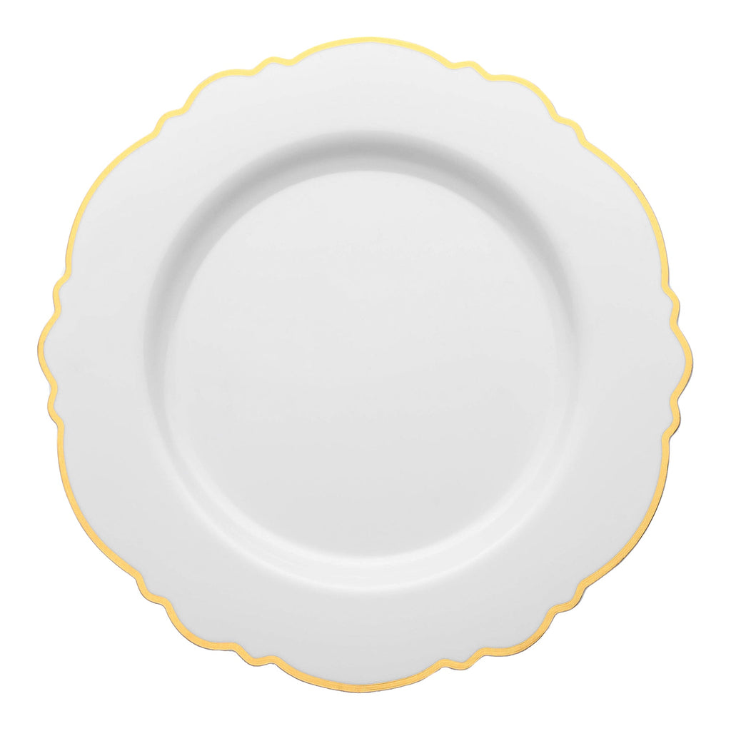 White with Gold Rim Round Blossom Disposable Plastic Appetizer/Salad Plates (7.5")