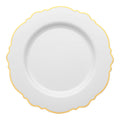 White with Gold Rim Round Blossom Disposable Plastic Appetizer/Salad Plates (7.5")