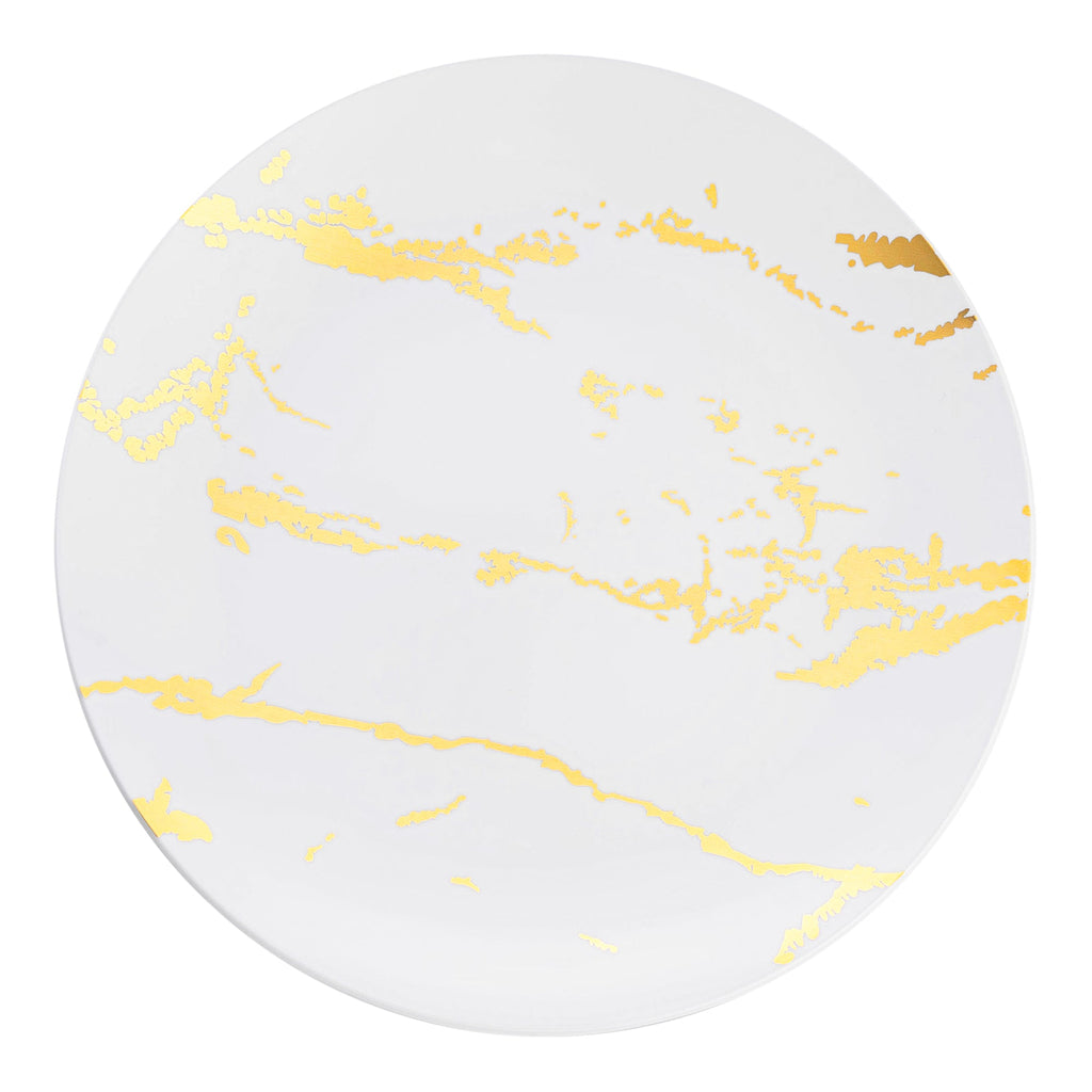 White with Gold Marble Stroke Round Disposable Plastic Appetizer/Salad Plates (7.5")