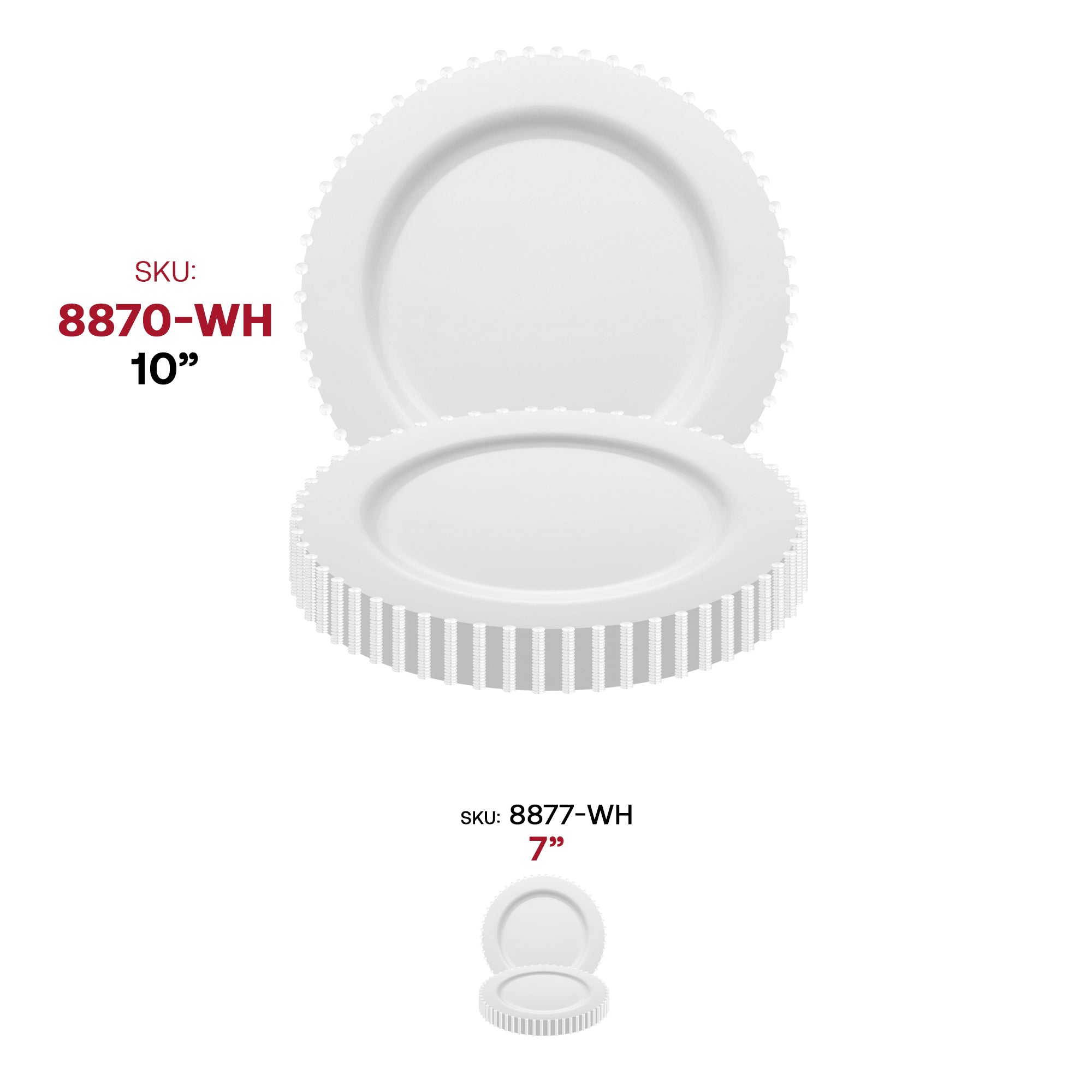 White Pearl String Round Disposable Plastic Dinner Plates (10”)