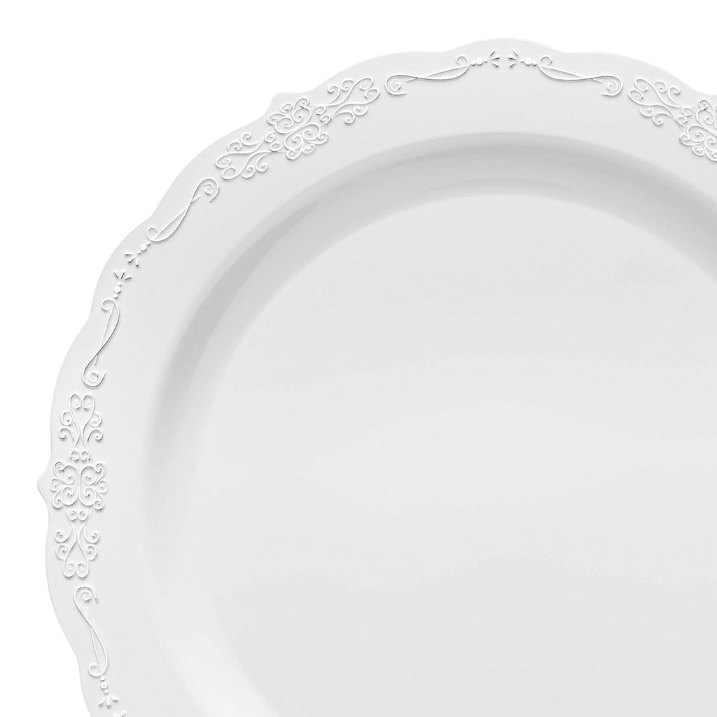 White Vintage Round Disposable Plastic Appetizer/Salad Plates (7.5")