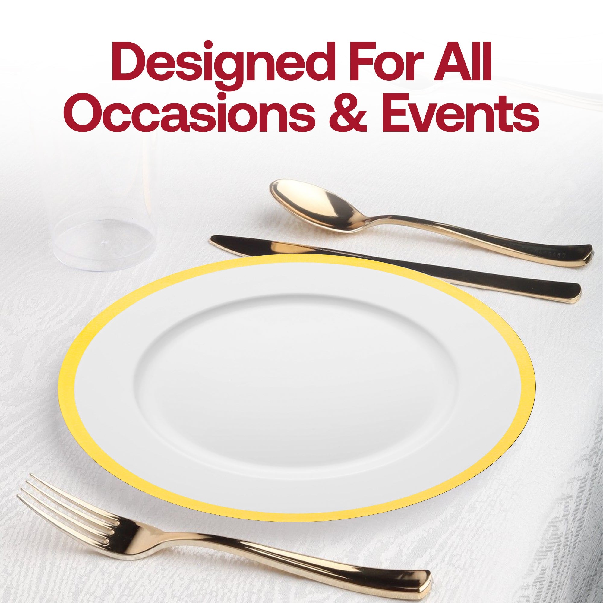 White with Gold Rim Round Disposable Plastic Charger Plates (13")