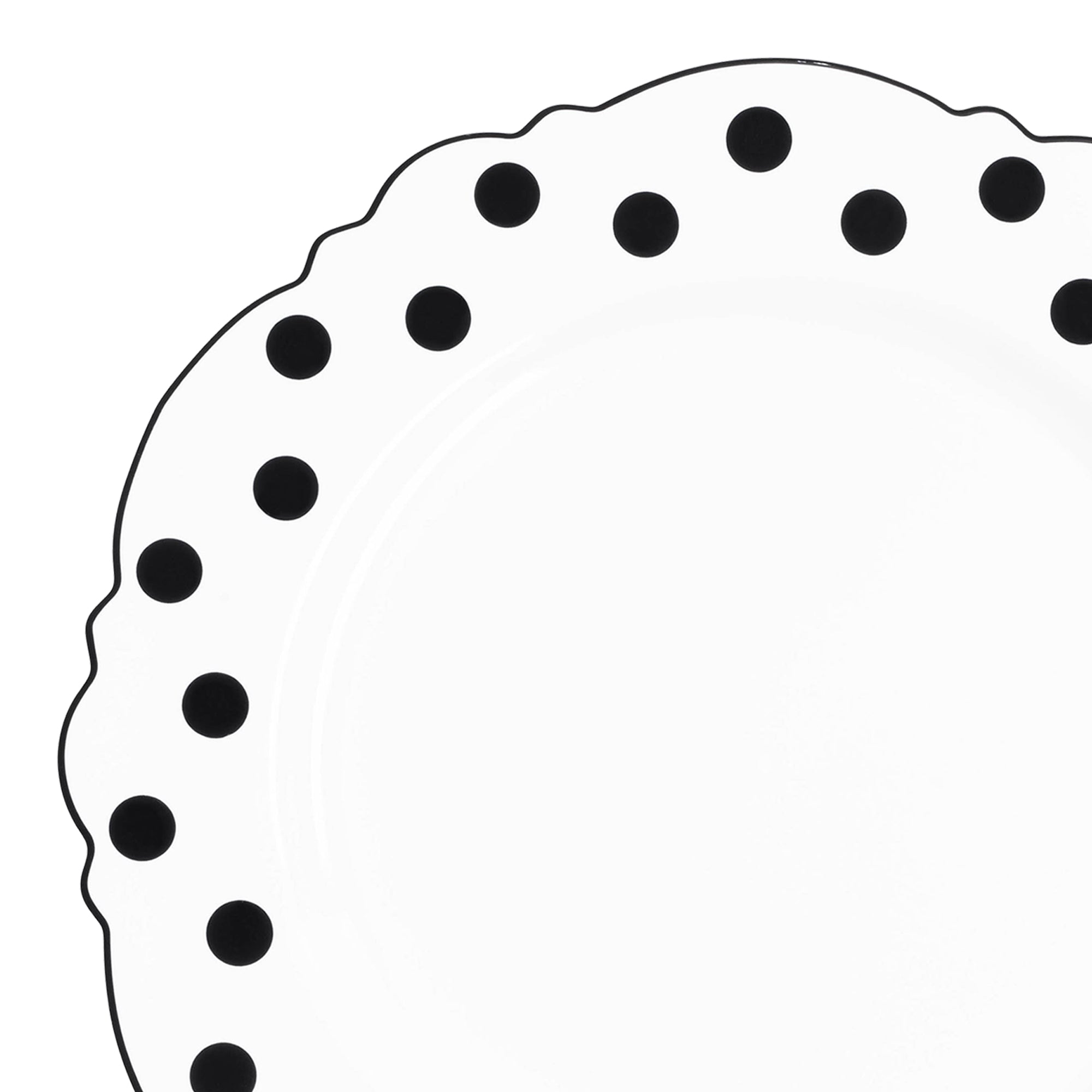 White with Black Dots Round Blossom Disposable Plastic Dinner Plates (10.25")