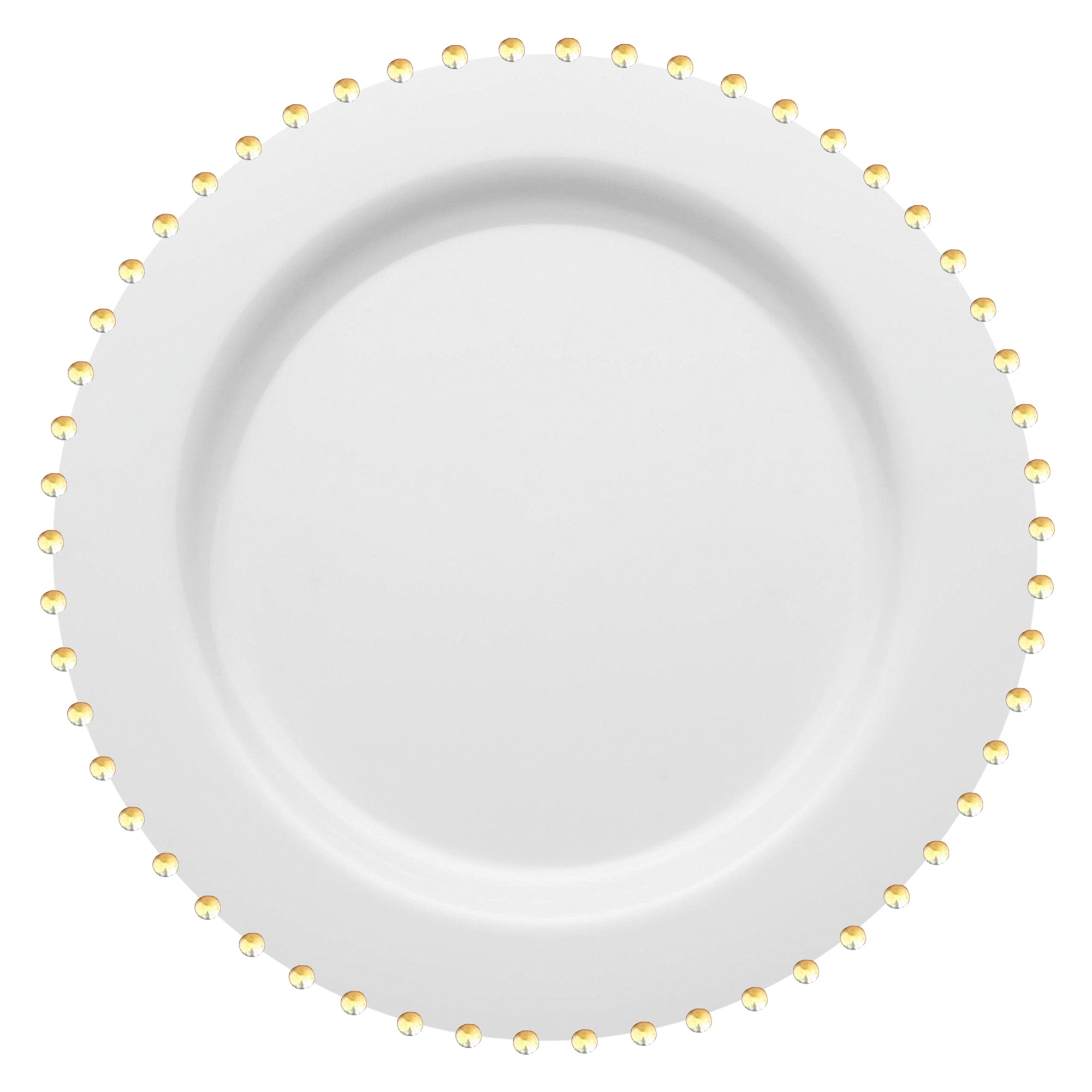 White with Gold Pearl String Round Disposable Plastic Dinner Plates (10”)
