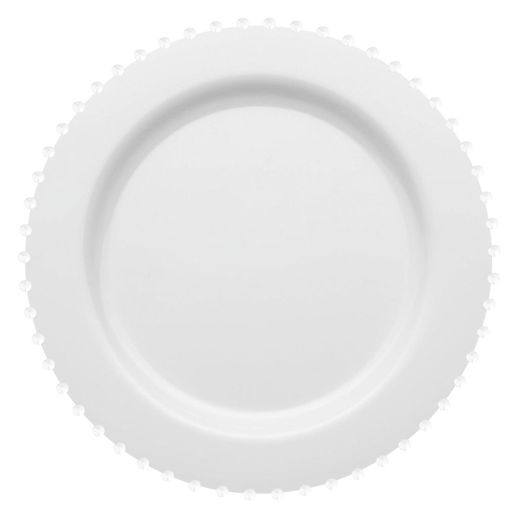 White Pearl String Round Disposable Plastic Dinner Plates (10”)