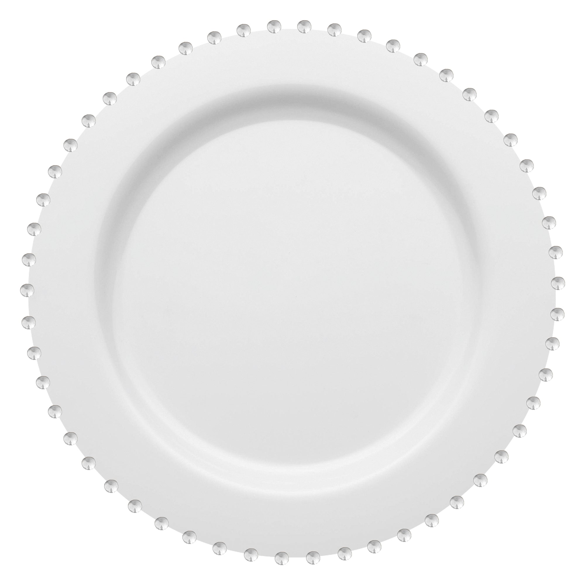White with Silver Pearl String Round Disposable Plastic Dinner Plates (10”)