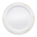 White with Gold Vintage Rim Round Disposable Plastic Dinner Plates (10")